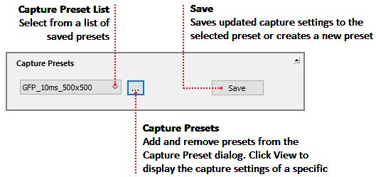 Capture Presets Capture presets save basic settings such as the capture mode, channels, filters, exposure times, as well as