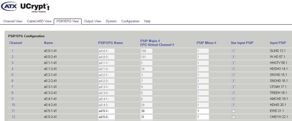 CHAPTER 8: PSIP & EPG CONFIGURATION 9. If input PSIP is present and is to be used to create the output PSIP, tick the box Use Input PSIP in each channel confi guration row, Figure 8-5.