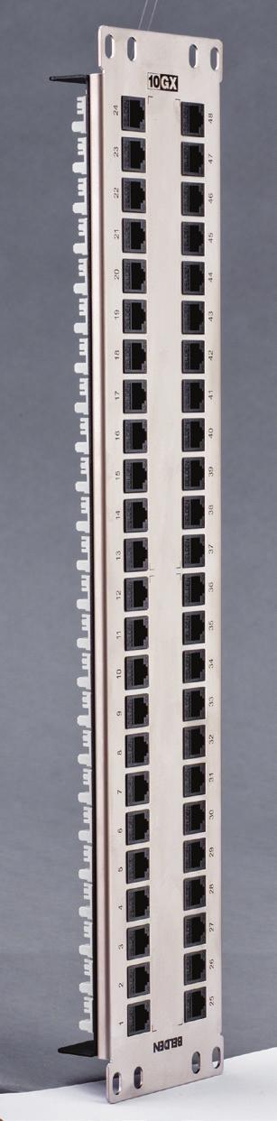 10GX Patch Panels are available in high-density options such as 24 ports in 1U or 48 ports in 2U, but the phenomenal ANEXT performance of the 10GX Connector has allowed Belden to also support an