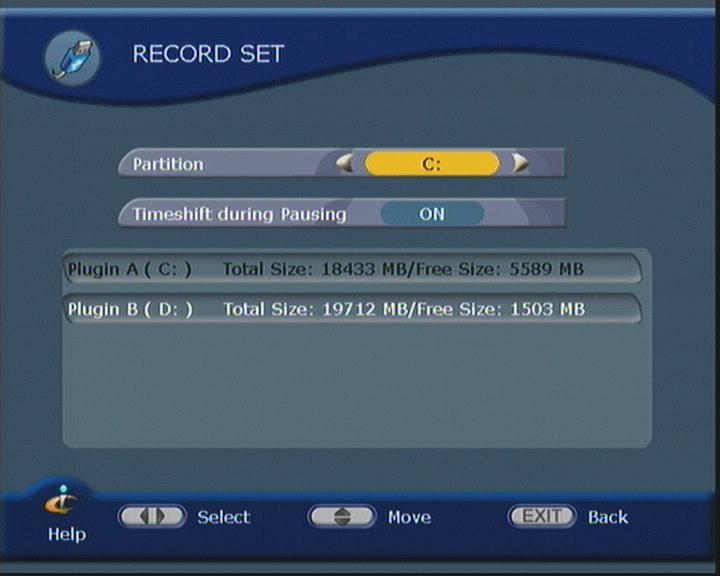 9.2 Program Record Before start recording program, make sure the hard disk is connected to the receiver correctly. Enter the RECORD SET menu, it will display the detail info about hard disk.