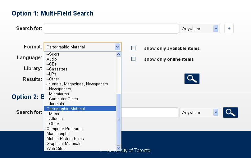 Changing the Format dropdown menu will allow you to limit your search to only cartographic materials, or just paper