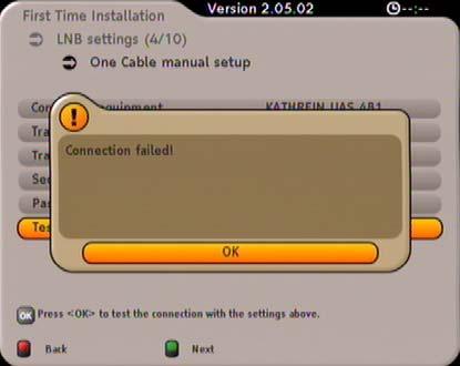 FIRST INSTALLATION: Single-cable system (Manual) Transmission frequency (only with the selection User defi ned ): Use the button to switch to the Transmission frequency line and enter the appropriate
