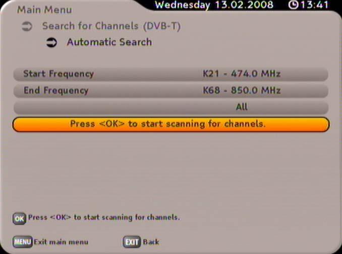 SEARCH FOR CHANNELS AUTOMATIC SEARCH (DVB-T) TERRESTRIAL When using an active antenna, ensure the power supply for the antenna is switched to On.
