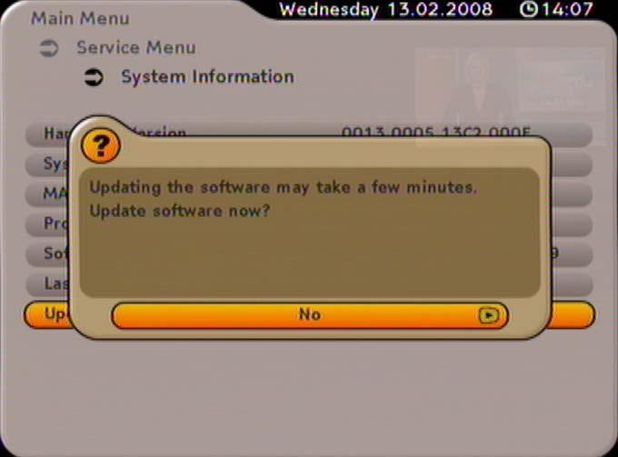 SERVICE MENU SYSTEM INFORMATION - UPDATE SOFTWARE Press the button to confi rm the start of the search or press the button to cancel the action.