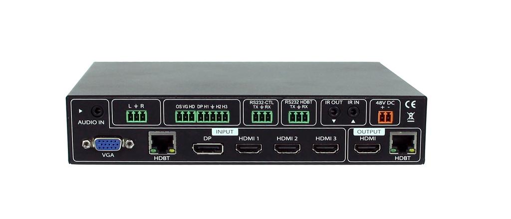 In addition to the local inputs, the Easy Street has an HDBaseT input that is compatible with the AC-EX100WPPUHD and AC-EX100TT-UHD so that a wallplate or table top transmitter