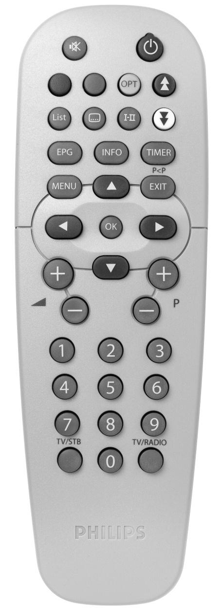 3.2 Using the remote control Mute - Audio mute RED, GREEN,YELLOW, BLUE - Colour keys OPT (Open option menu for selection in Multifeed or NVOD application) List - Open current channel list - Then