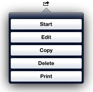 Script Options Button This button when tapped shows the following options for the selected document or script. Tapping on Start will start the display and scrolling of the chosen document or script.