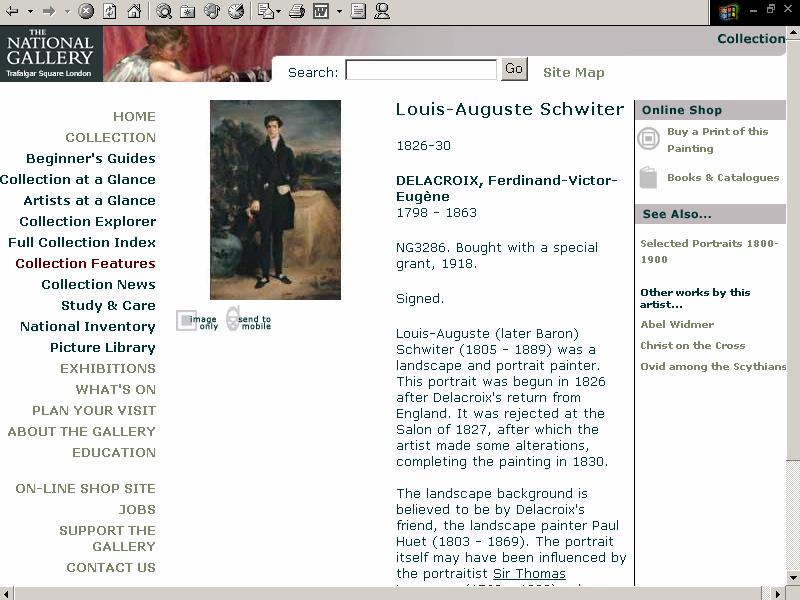 Figure 1. Catalogue screen (National Gallery) In a minority of cases, there are links from the painting to an artist biography.