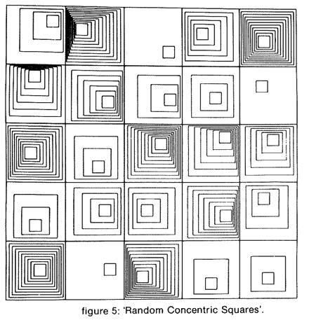 W. Kolomyjec (1975): 'Random Concentric Squares,' figure 5, contains an algorithm that can divide an individual square within a larger array of squares into a random number of concentric squares