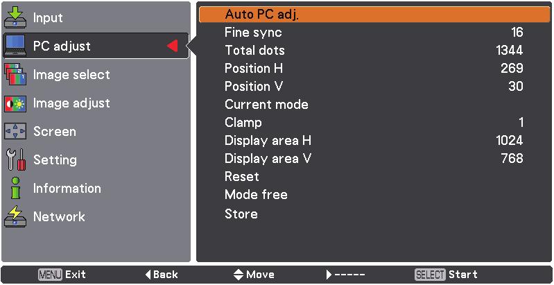Computer Input Auto PC Adjustment Auto PC Adjustment function is provided to automatically adjust Fine sync, Total dots, Position H and Position V to conform to your computer.