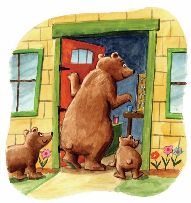 Narrator: Mama Bear knew her front doors. She put her big paw on Goldie s door handle and pushed it down. And because the door wasn t locked it opened!