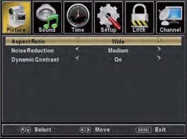a. Press / button to select Aspect Ratio and press the / button to select. b. Press / button to select Noise Reduction and press the / button to select. c.