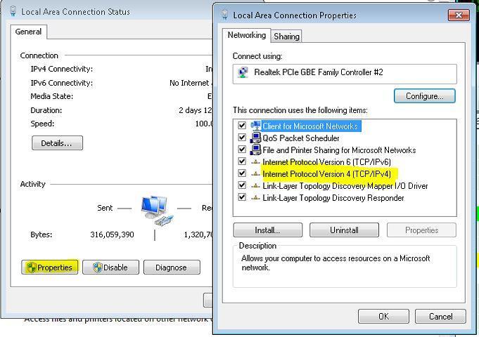 4. Click Local Area Connection 5. Select Properties to open the LAN Properties page.