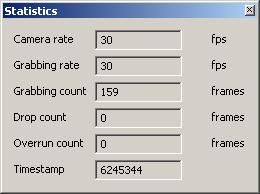Statistics Displays real time camera performance attributes.