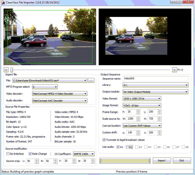 Figure 43: Example 3 File Importer Settings Command Line interface ClearView File Importer provides the ability for the video to be decoded using a Command Line input.