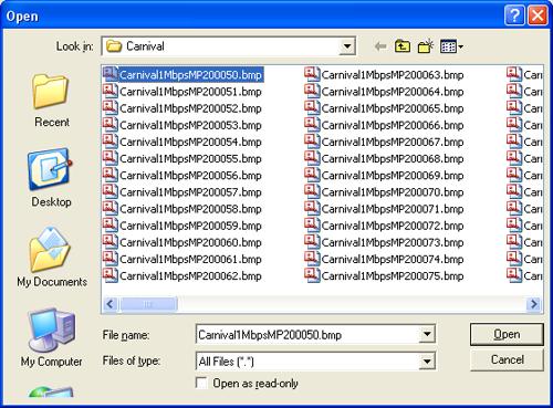 Figure 45: Choose the first of a sequence of BMP files Note: the File Import pane will display information about the file or files that have been selected. In this example,.bmp files are imported.