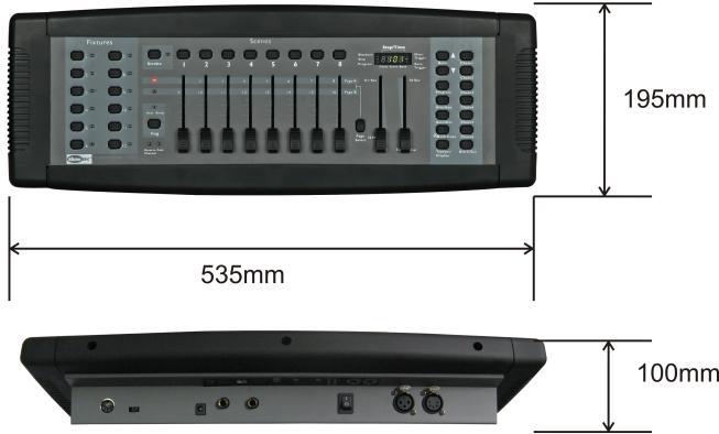 Product Specification Model: Showtec SM-8/2 Power Supply: DC 9Volt - 300mA Power connector: Adapter included Fixtures: 12 (each 16 channel) Scenes: 240 (30 banks) Chases: 6 Run mode: Auto, Music