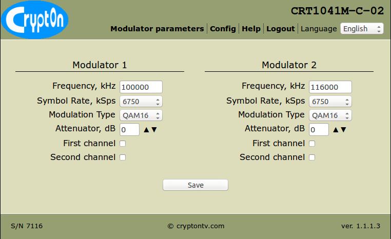 6.2 Modulator configuration page Modulator Output1 and Modulator