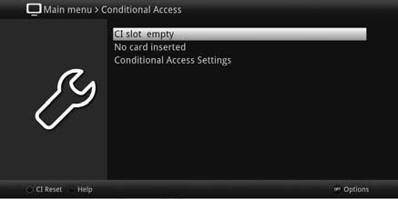 15 Encryption system Under this menu item you can go to the submenus of the inserted smartcard and the CI- / CI+ module. > Call up Main menu > Conditional Access.