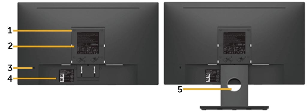 mm) 2 Regulatory rating label Lists the regulatory approvals. 3 Security lock slot Secures monitor with security lock (security lock not included).