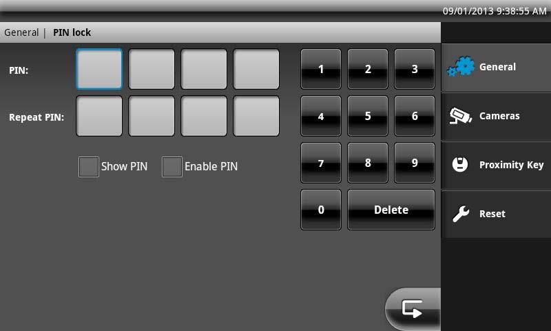 1 PIN lock settings By assigning a 4-digit PIN, you can secure your Eycasa main unit against unauthorized access to the system settings.