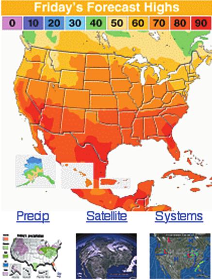 206 18b convey Understanding How Visual Items Convey Information FIGURE 18.2 This USA Today weather graphic uses color to indicate the range of high temperatures forecast over the United States.