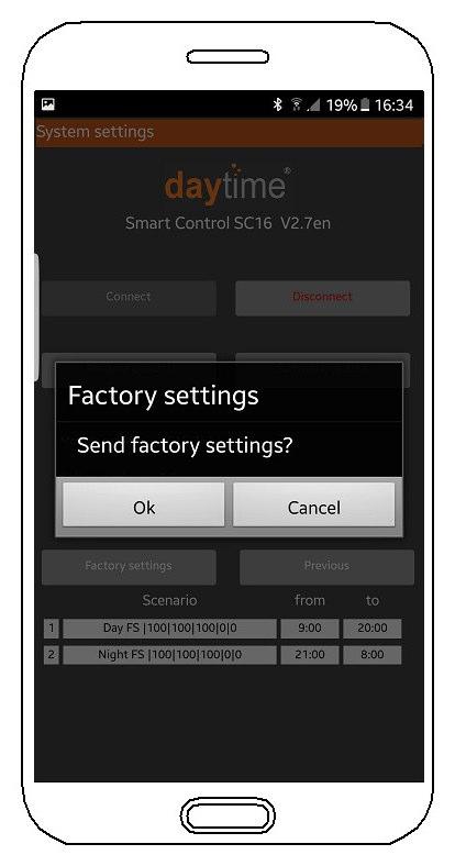 6.2 Restoring the factory default settings Click on "Factory settings". The next screen will show the daily routine table corresponding to the factory settings in the background.