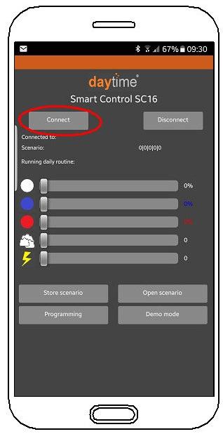2. Connect the controller with the Android device Open the SC16 app and click on "Connect". The list of paired devices will then be shown. Select/click on the corresponding SC16.