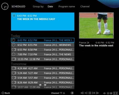Scheduled Screen 5 Scheduled Screen The Scheduled screen lists all programs that you want to capture. You have the option of sorting the programs by date, name of the program, or channel.