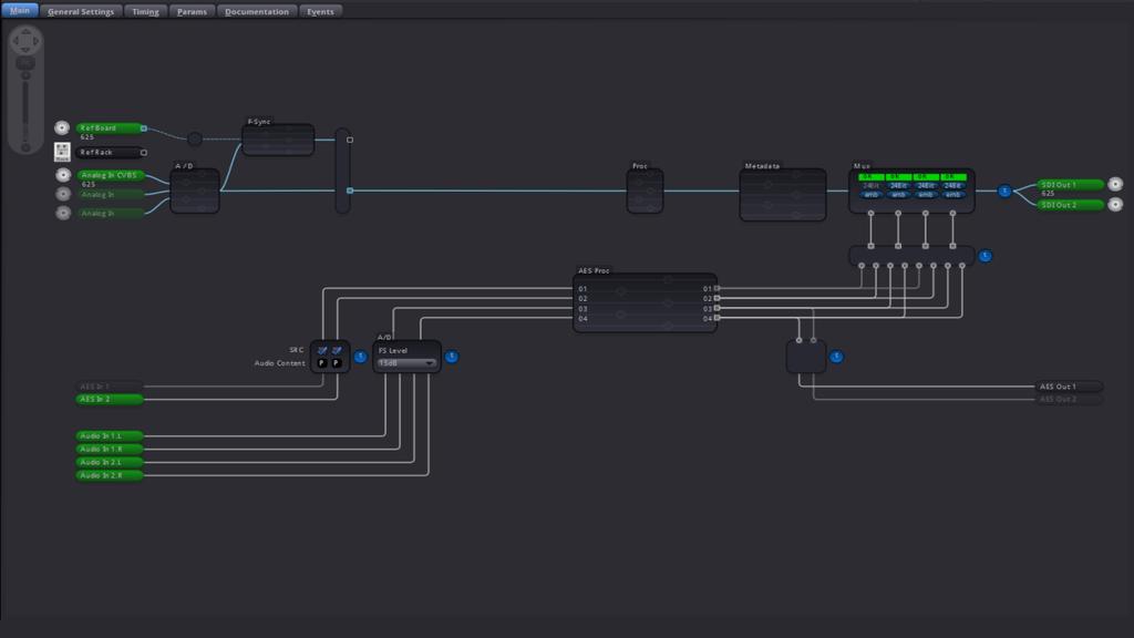 Overview The MAIN Tab (Figure 8) visualizes the module s functionality. The audio and video signals are presented flowing from left to right.