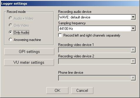 Fig. 3. The Logger settings window The main parameters of the recording module being configured are set in this window. The recording device is specified in the Recording audio device dropdown list.