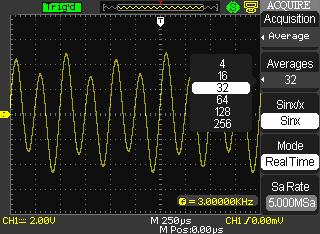 Advantage: In this way, the oscilloscope can acquire and display narrow pulses, which may have otherwise been missed in Sample mode. Disadvantage: Noise will appear to be higher in this mode.