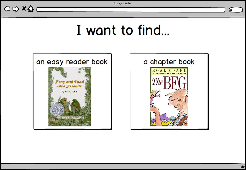 From the landing page, the student has two options. First, find a new book based on criteria they input. Second, find a read alike for a book they have already enjoyed.