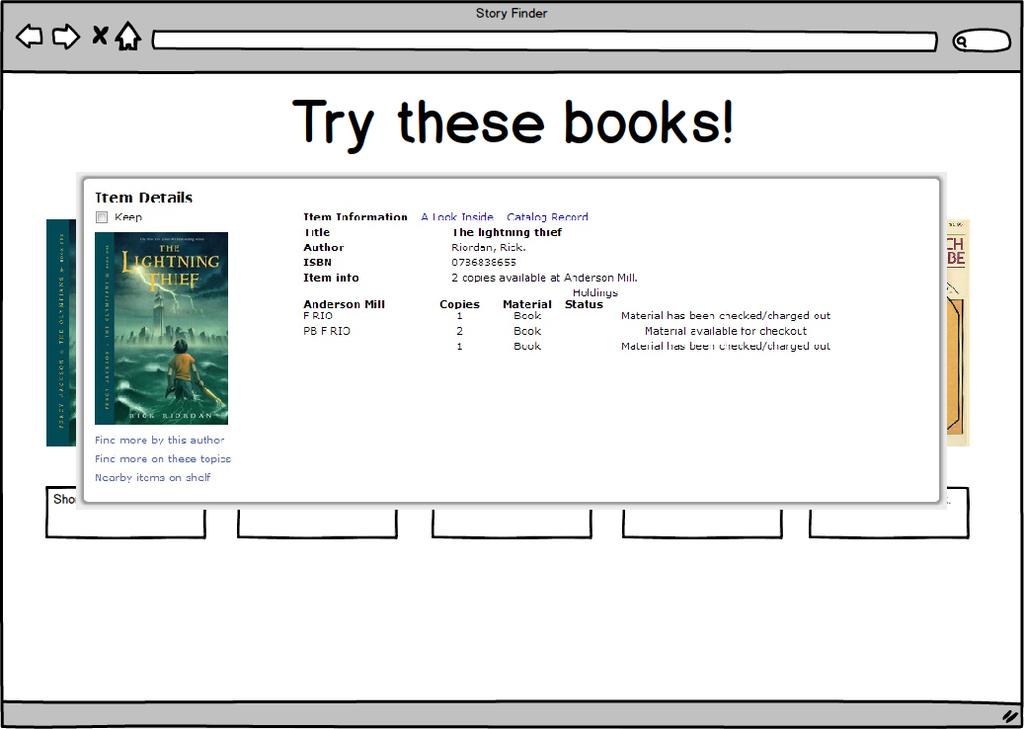 Clicking on a book cover image will pull up the book s record in the library s online catalog, showing the student if the book is available and where to find it.