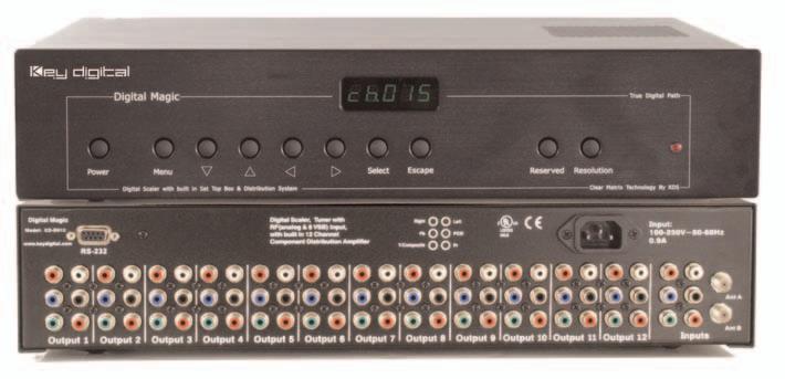 Digital Magic Video Processor, STB, and 12 Channel DA Digital Magic is an all-in-one ATSC Set Top Box, Scaler to convert the video program to match your display s native resolution, and 12-channel