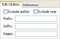 Insert options include insert both author and year (default), insert year and exclude author, insert author and exclude year, and insert and exclude both author and year.