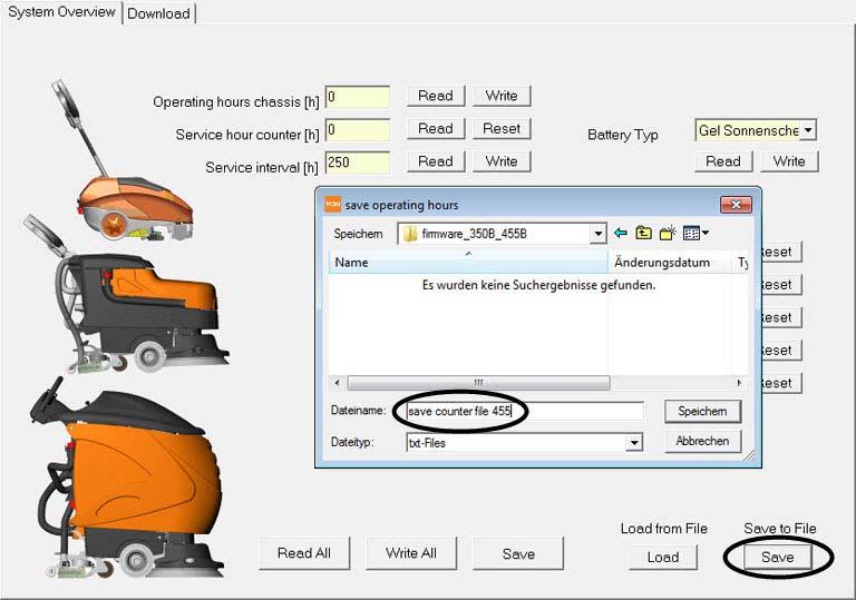 Picture 4: Save values example 455 The Save button changes to the original colour. Now the values are saved on the electronics. 3.2.2 Save counter file You can save the visualised values into a file.
