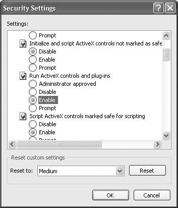 3 Click Custom Level.... The Security Settings screen is displayed. 1 Select Internet Options.