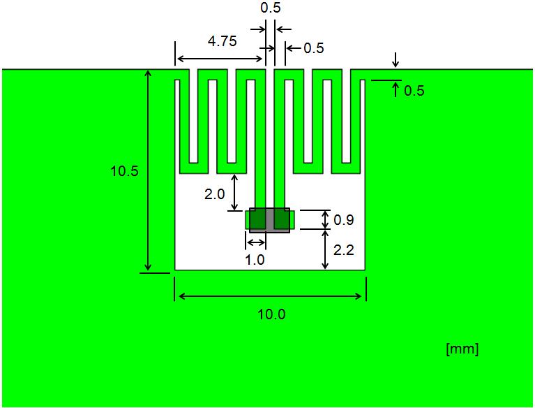 6. Reference antenna design on PCB 6-1. Top layer Mounting pattern (normal) Please conduct to PCB ground 6-2.