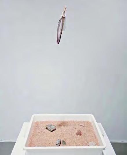 SHAMAN S DRUM (2011) sand, gravel, feathers, texts - all found "Man's life is like a matchbox. To treat it seriously - ridiculous.