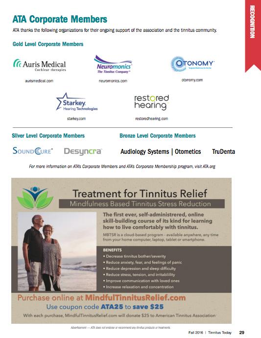 For Professionals Sample ments TinniTusToday To Promote Relief, Prevent, and Eventually Cure Tinnitus Vol. 42, No.