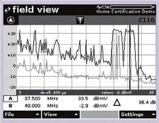 Field technicians can view the return spectrum as received by the JDSU PathTrak Return Path Monitoring System. Both the remote spectrum and the local spectrum view can be compared on the tech s meter.