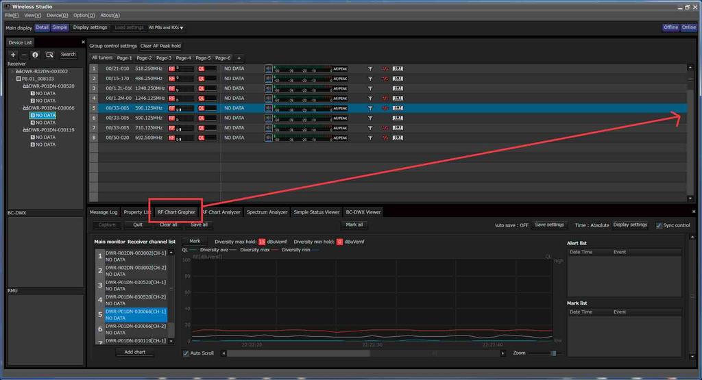 This mode is ideal for basic monitoring on a single monitor, as the simple status viewer cannot be separated from Wireless Studio (which is possible when [Detail] is selected).