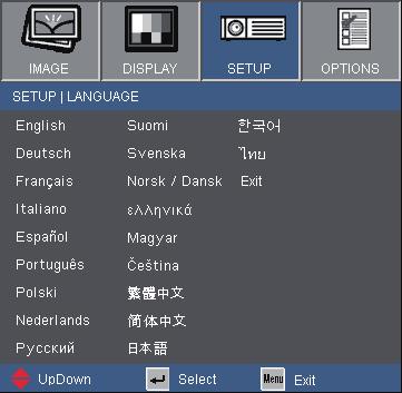 User Controls SETUP Language Language Choose the multilingual OSD menu.