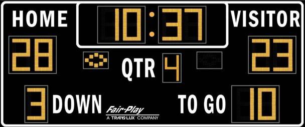Fair-Play Scoreboards The Fair-Play Advantage: Outdoor: High-contrast amber LEDs with dimming feature provides visibility in all conditions Wide viewing angle provides viewing from virtually any