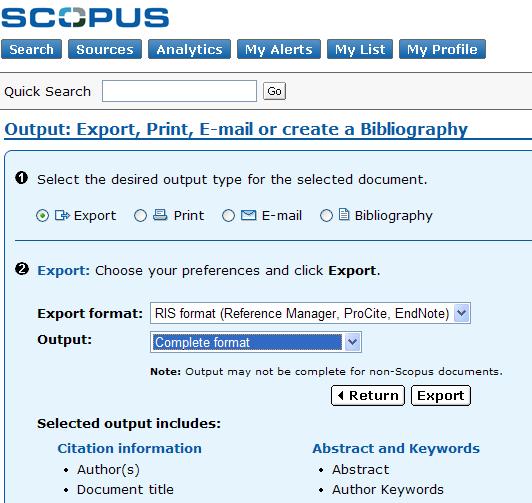 Output format o Export citation records