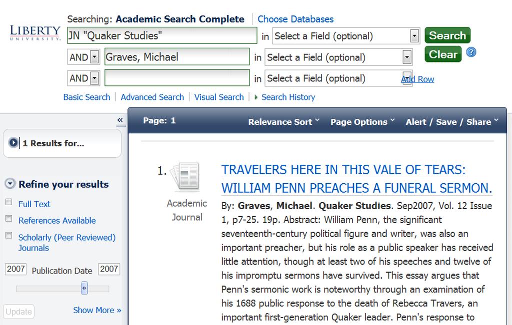 TITLE Sample text 1 Sample text 2 Sample text 3 So in the DATABASE Academic Search Complete, in the JOURNAL