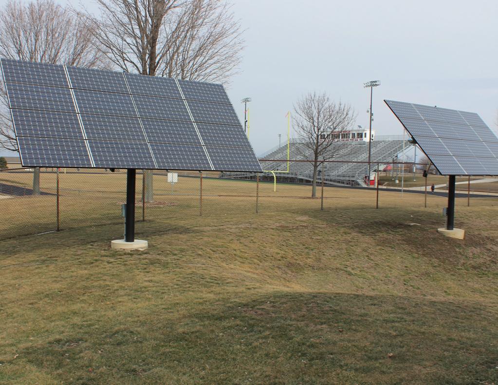 In October, 2010, Metamora Township High School installed 64 solar panels in 8 arrays near the school track and football field.
