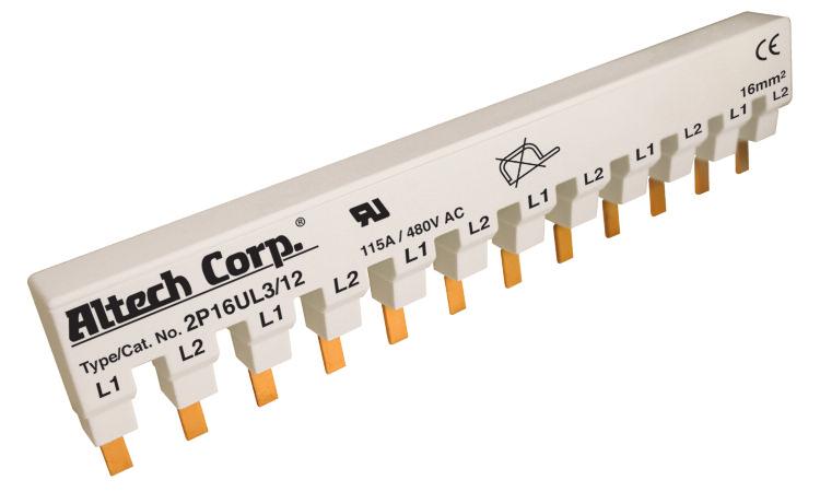 2 PHASE BUSBAR 16mm 2 for 1 UL489 recognized 99 mm (3.90 in.) 15.5 mm No. of Length Pins [mm] 2P16UL3/6 6 99 6 x 17.6 = 88 mm (3.46 in.) max. UL489 recognized 204.6 mm (8.06 in.) 15.5 mm No. of Length Pins [mm] 12 x 17.