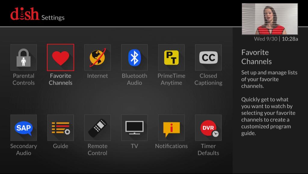 Creating a Favorite List From the Settings screen, use the ARROWS on your remote